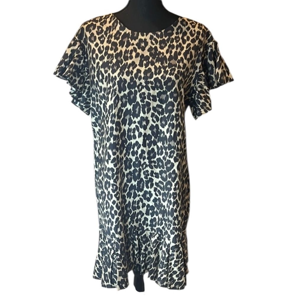 Nicole Miller Leopard Print Silk/Cotton Sheath Dress Size Medium